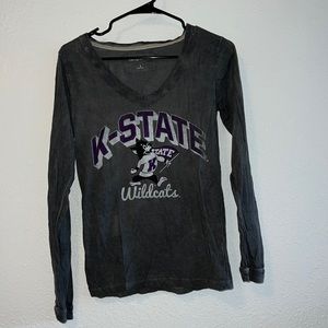 Kansas State University K-State Kstate vintage wash long sleeve v neck top